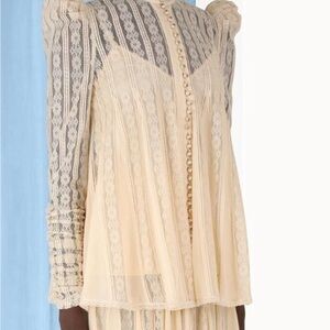 Zimmermann Wonderland Lace Vent Button Blouse Pearl Womens Size 2 US 6